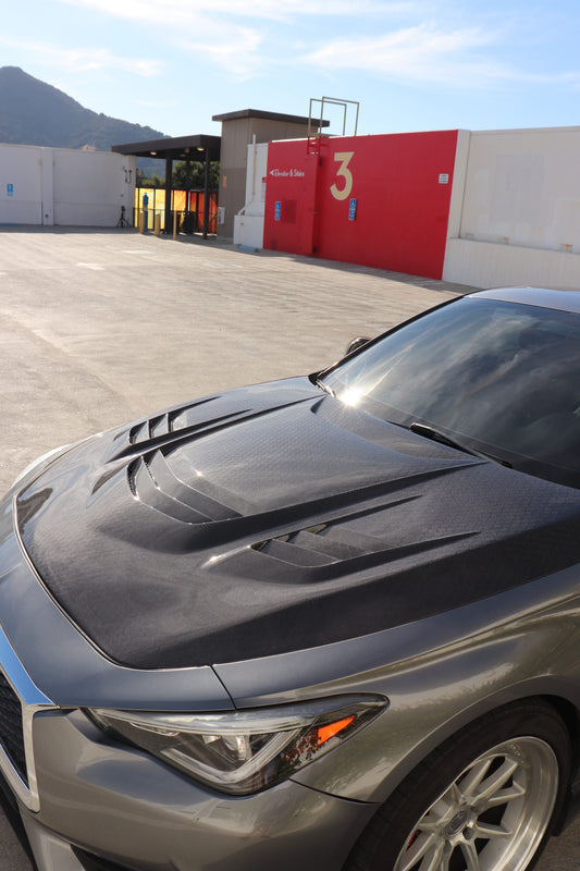 Infiniti Q60 Honeycomb Carbon FIber Cts-V style Hood